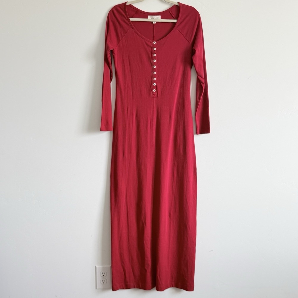LSPACE x Anthropologie Long-Sleeve Maxi Dress Henley Red M Jersey Stretch
